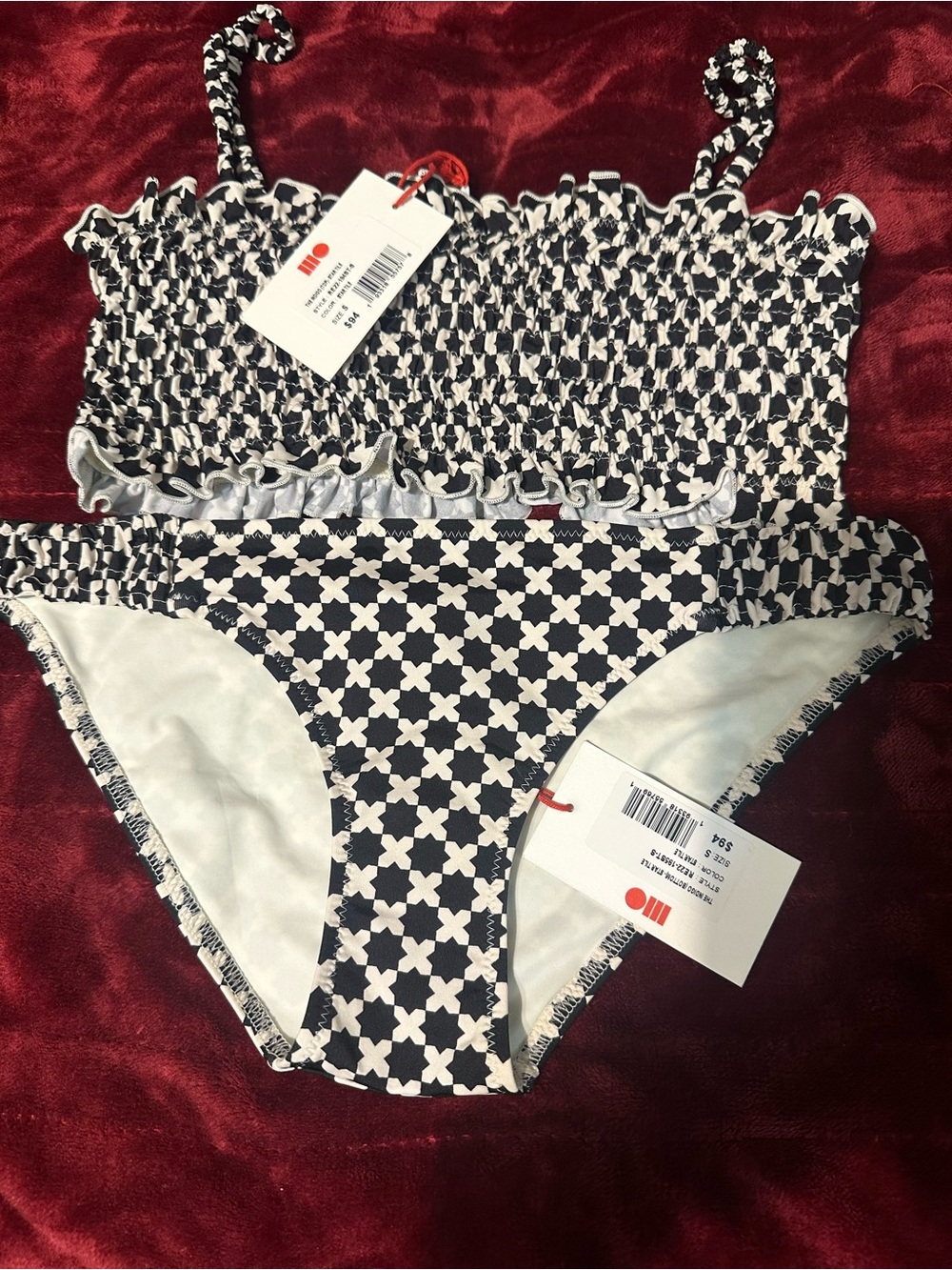 Indigo Black & White Smocked Two-Piece Swim Bikini